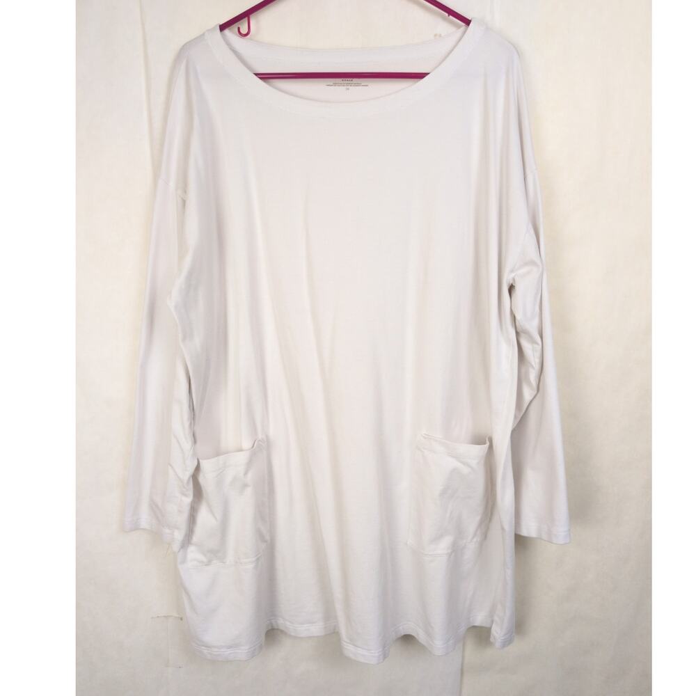 Eileen Fisher white cotton chore pocket tunic top Size 1X Lagenlook Minimal